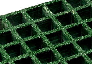 FRP grating includes a coarse grit on its surface, which improves traction.