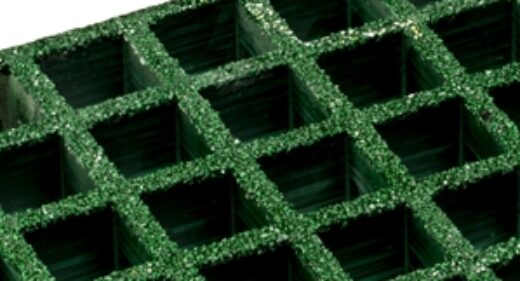FRP grating includes a coarse grit on its surface, which improves traction.