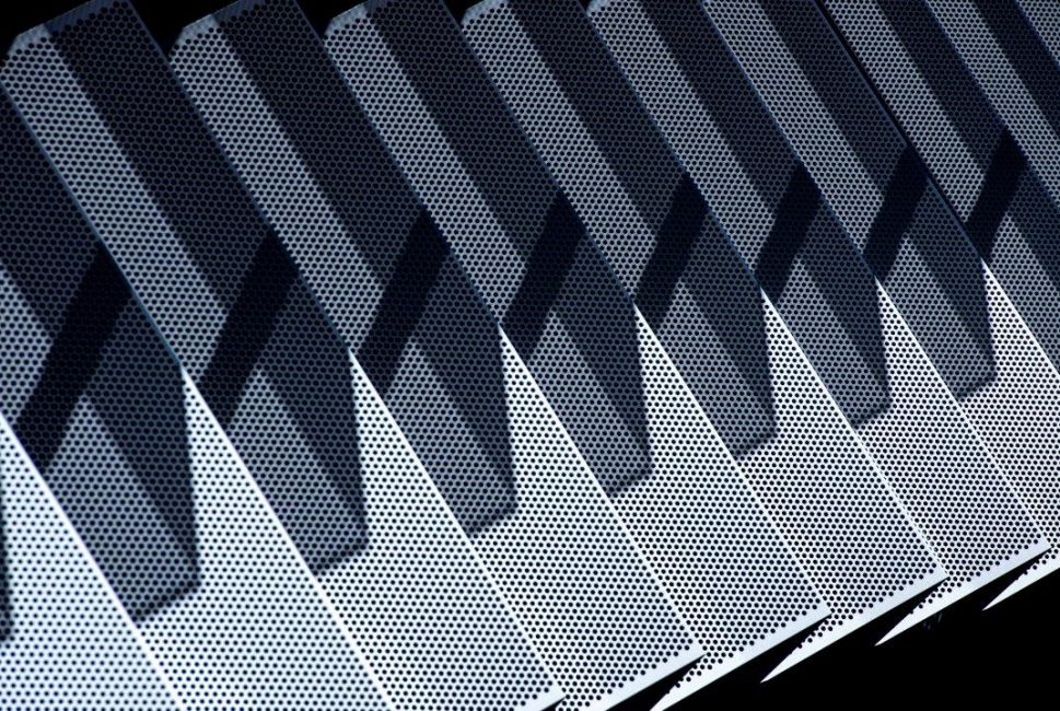 Project: The Service Union Bld- Decorative Facade Location: 32 Peel St, South Brisbane Designer: Architectus Fabricator: ATB Metal Fab Product: Folded Perf – R09551A530 profile Powder coated white